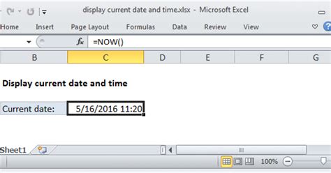 excel command for current date and time