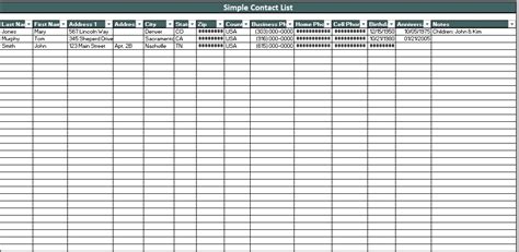 excel company contact list template