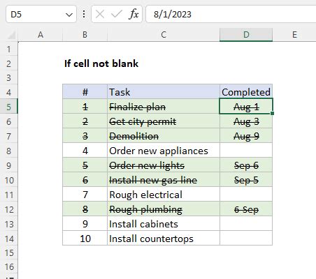 excel condition not blank