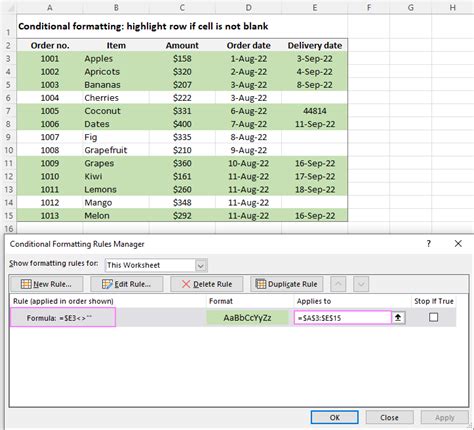excel conditional formatting only if not blank