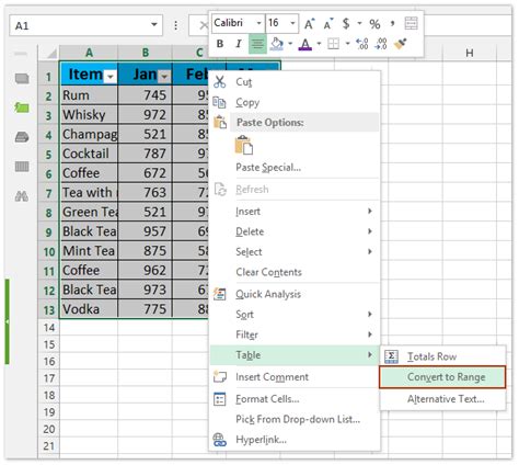 excel convert table data to list