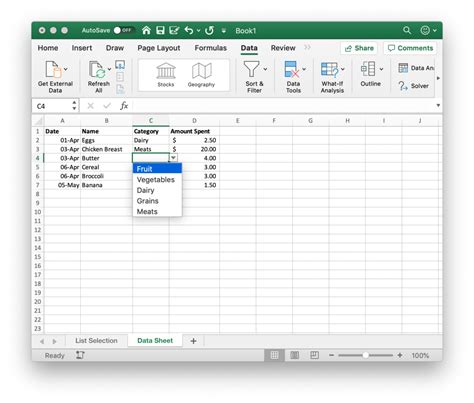 Create Excel Drop Down Menu