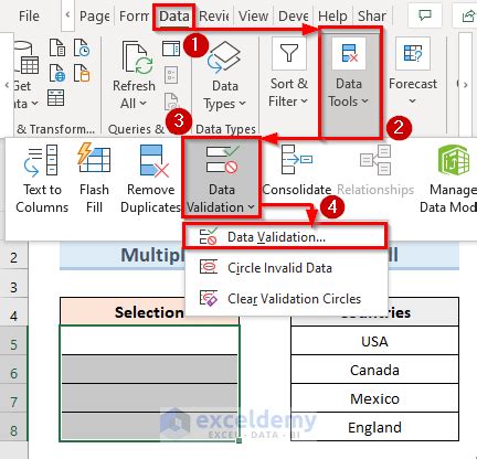 excel data validation list multiple selection