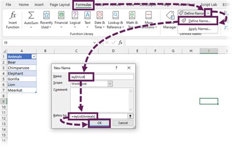 excel data validation list source named range