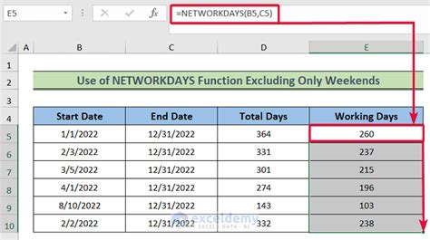 excel date difference in days without weekends