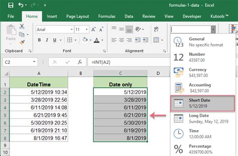 excel date time to date only