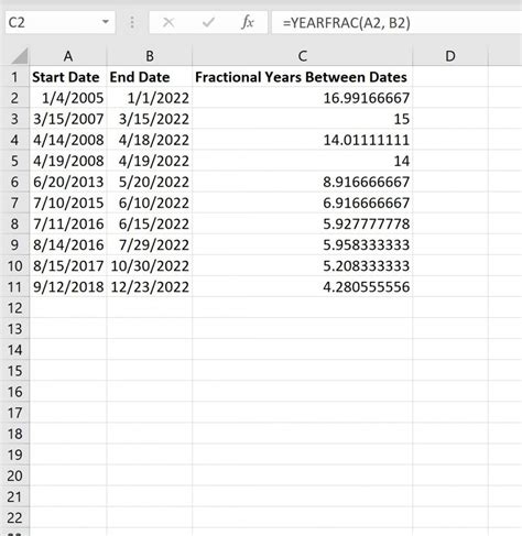 Excel Dates Years Between