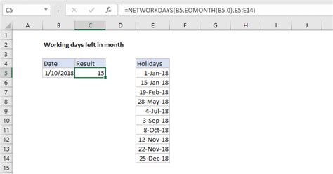 excel days left in a month