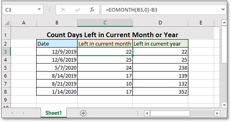 excel days left in year