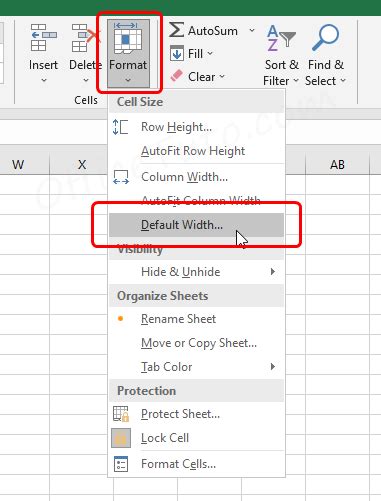 excel default column width and row height