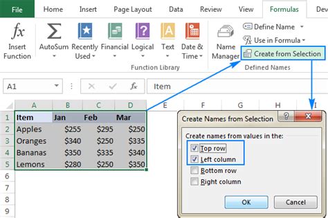 excel defined names list
