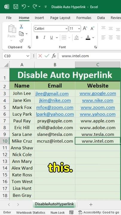 excel disable auto hyperlinks