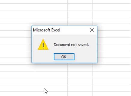 Excel Document Not Saved