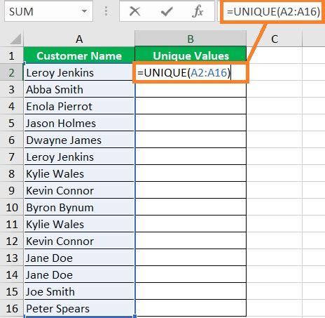 excel dynamic list of unique values