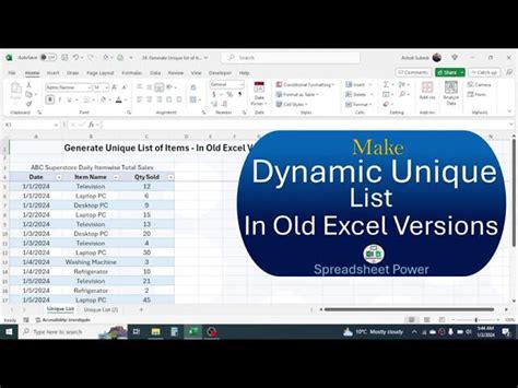 excel dynamic unique list