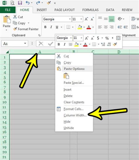 excel equal column width