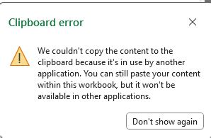 Excel Error Clipboard In Use By Another Application