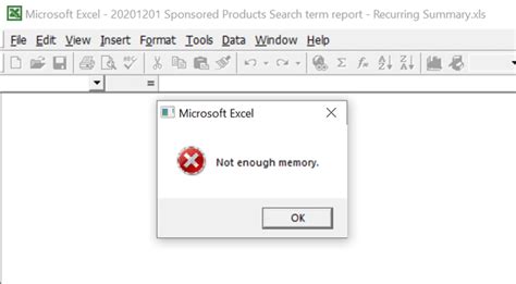 excel error memory not enough