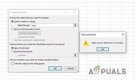 excel error message data source reference is not valid