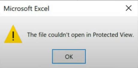 excel error message file couldn't open in protected view