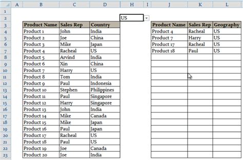 excel extract data from drop down list
