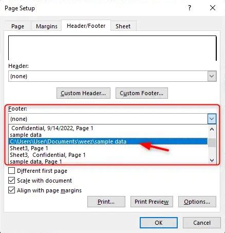 Excel File Location Footer