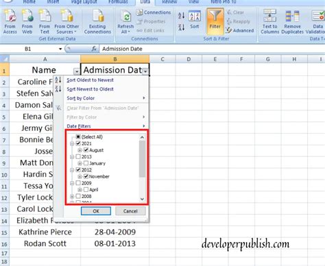 excel filter after date