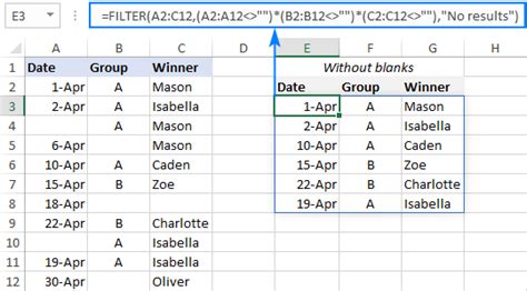 excel filter formula if empty