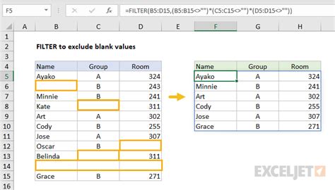 excel filter formula if not blank