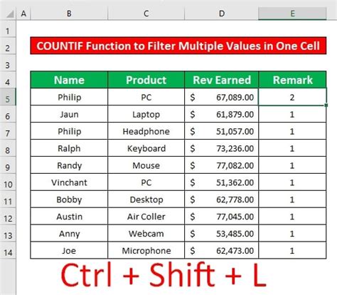 excel filter multiple values from list
