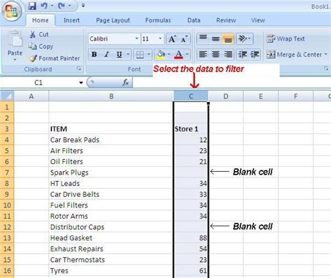 excel filter not working blank rows