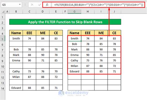 excel filter skip blanks rows