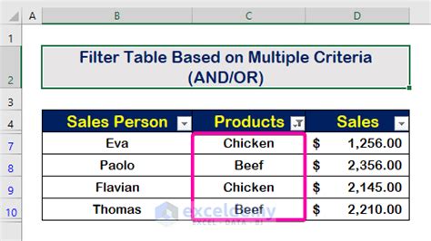 Excel Filter Table Based On Cell Value Formula