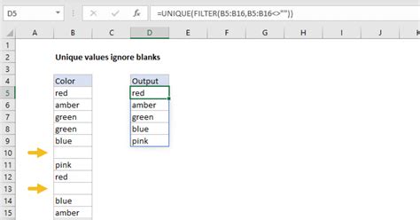 excel filter unique exclude blanks