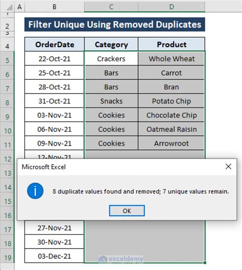 excel filter unique values from list