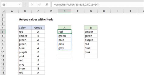 Excel Filter Unique Values Function