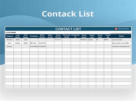 excel format for contact list