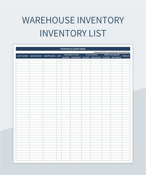 excel format for inventory list