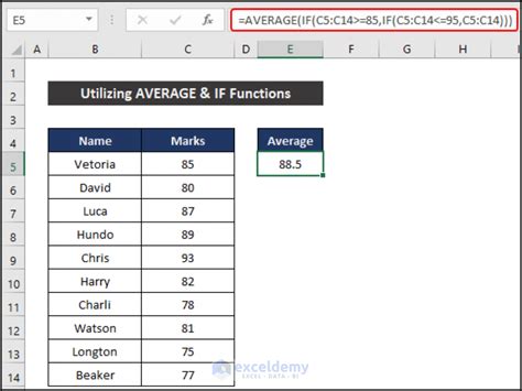 excel formula average if between two numbers