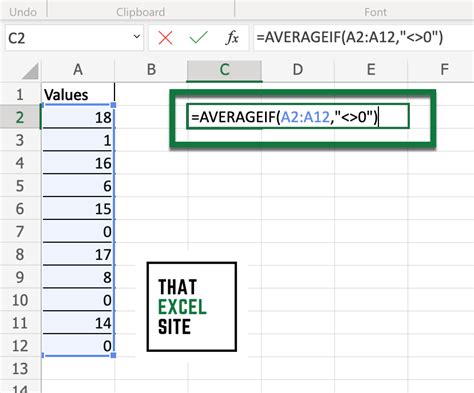 excel formula average ignore zero
