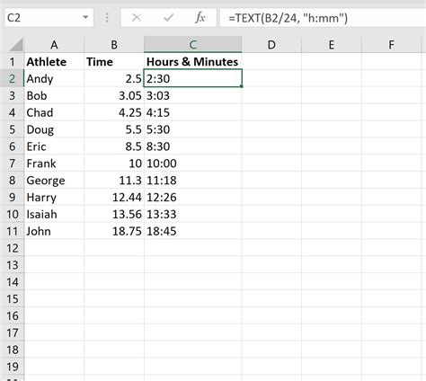 excel formula convert decimal time to hours and minutes