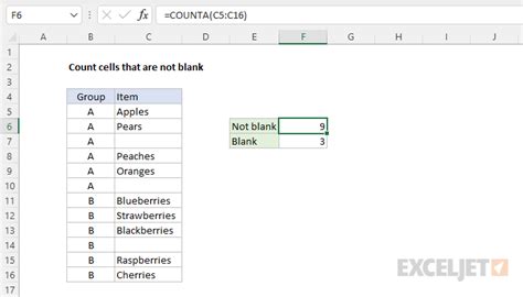 excel formula count number of cells not blank