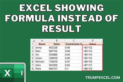 Excel Formula Displaying Instead