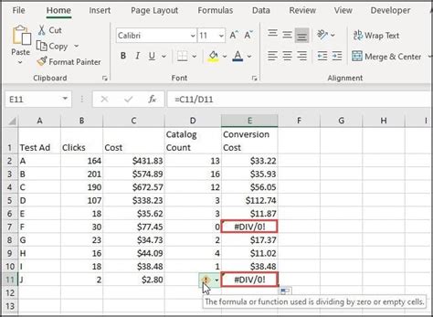 Excel Formula Divide By Zero Error
