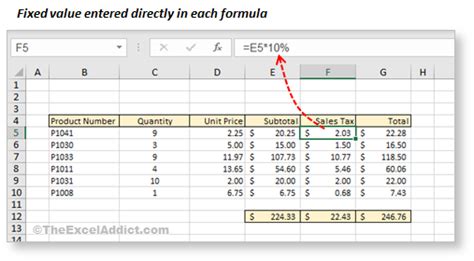 excel formula fixed cell