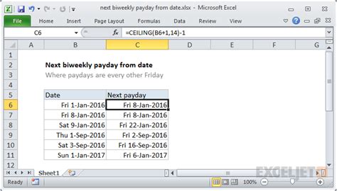excel formula for biweekly dates