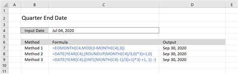 excel formula for previous quarter end date
