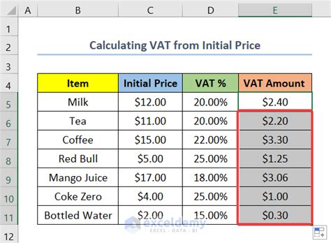 Excel Formula for VAT Calculation