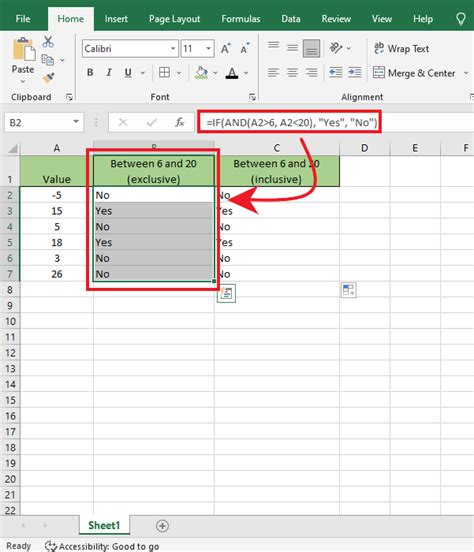 excel formula if cell between two numbers
