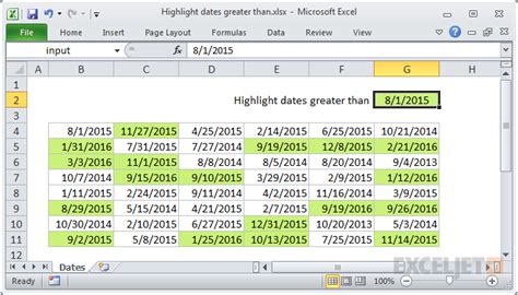 excel formula if date is greater than another date highlight cell